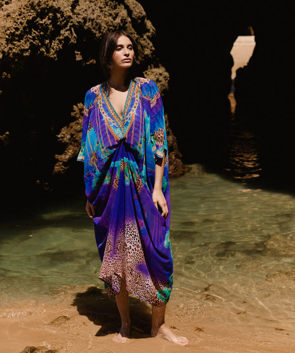 Rhodes Kaftan Beach Cover-up - Blue