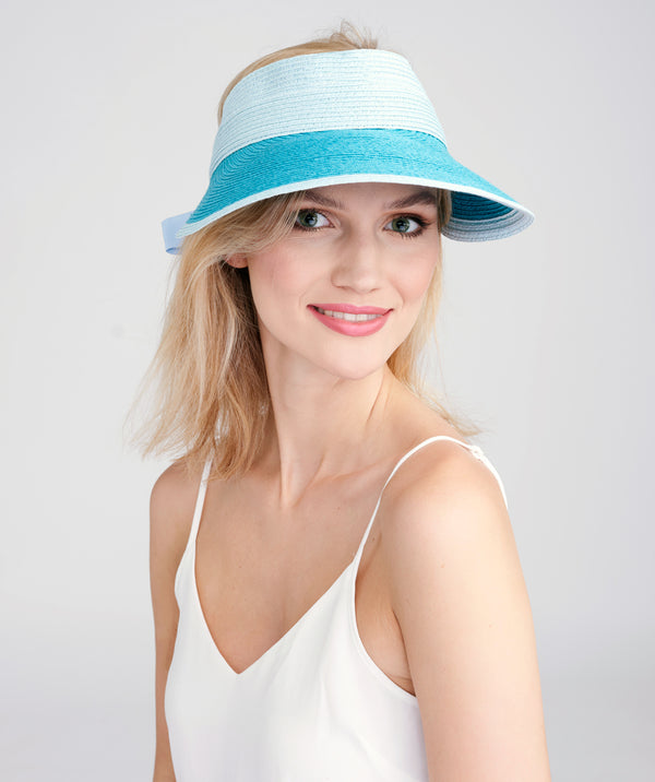 Blue/Turquoise Two Tone Straw Visor with UPF 50 Sun Protection