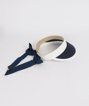 Navy and White Two-Tone Straw Visor with UPF 50 Sun Protection
