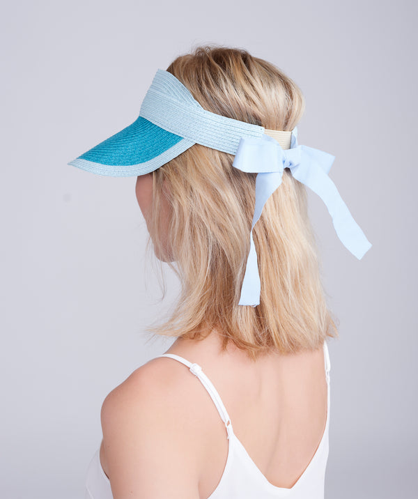 Blue/Turquoise Two Tone Straw Visor with UPF 50 Sun Protection