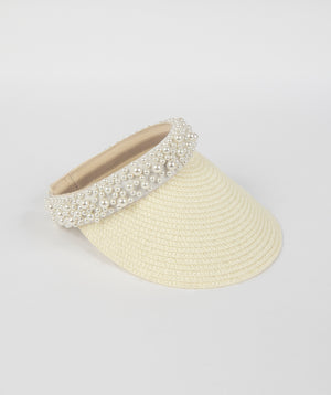 Ivory Visor with Pearl Detail and Elasticated Band