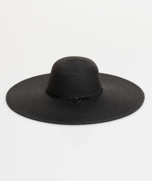 Romero - Rhinestone Belt Straw Floppy Hat