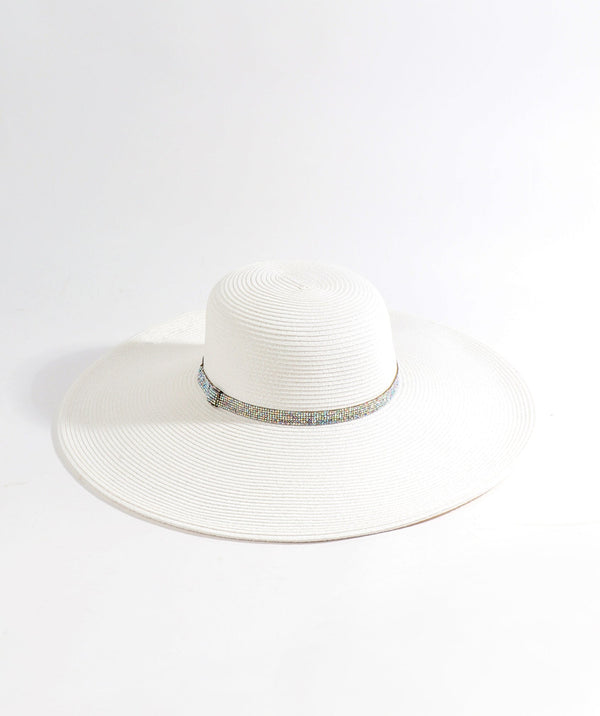 Romero - Rhinestone Belt Straw Floppy Hat