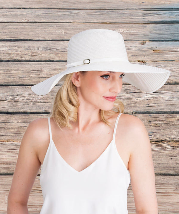 Romero - Rhinestone Belt Straw Floppy Hat