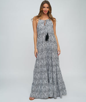 Black and White Zebra Print Maxi Dress with Adjustable Straps