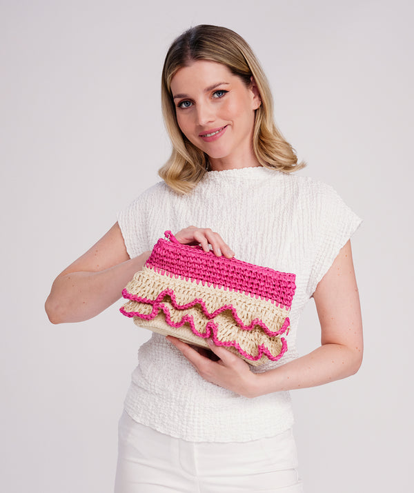 Saffira Clutch Bag - Sand/ Pink Pink