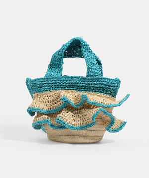 Sand and Turquoise Ruffle Detail Bag with Crossbody Strap