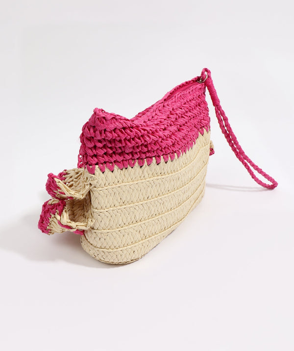 Saffira - Ruffle Stripe Straw Clutch