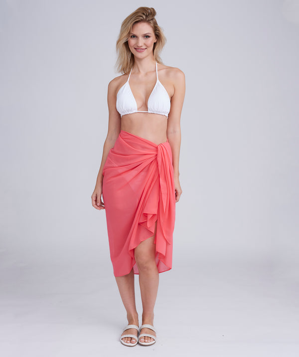 Coral Semi-Sheer Plain Sarong with Fuller Length.