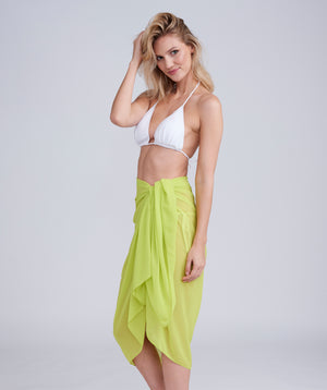 Lime Semi-Sheer Plain Sarong with Fuller Length.