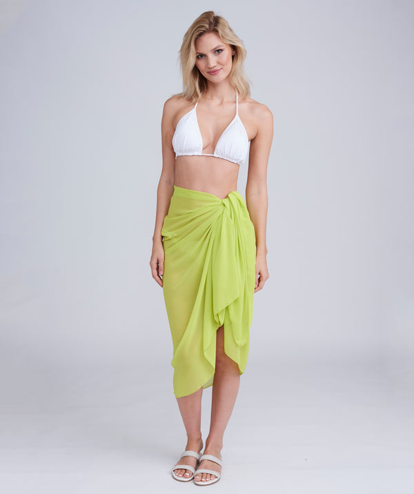 Lime Semi-Sheer Plain Sarong with Fuller Length.