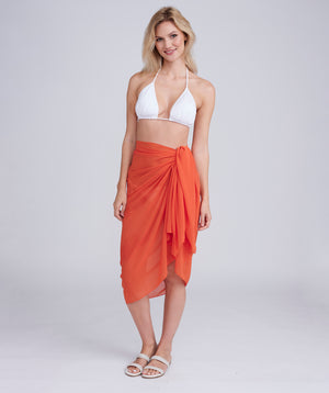 Orange Semi-Sheer Plain Sarong with Fuller Length.