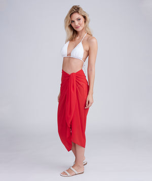 Red Semi-Sheer Plain Sarong with Fuller Length.