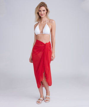 Red Semi-Sheer Plain Sarong with Fuller Length.