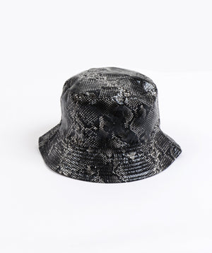 Snakeskin Patent PU Bucket Hat - Grey - Accessories, Grey, Hat, Sierra, Winter Accessories