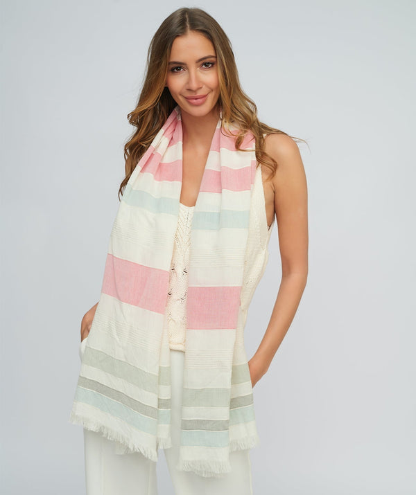 This pink oblong summer scarf features a trendy check pattern for a bold, structured finish. Made from soft, lightweight fabric designed for easy draping and versatile styling.