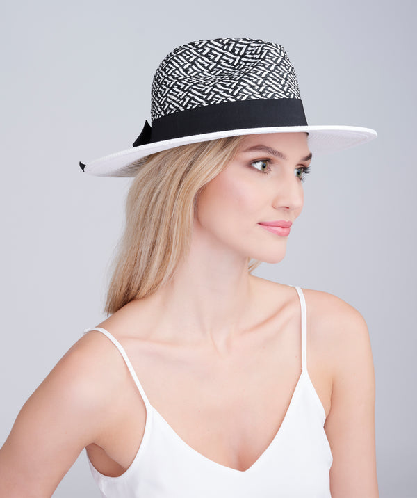 Monochrome Straw Fedora Hat with UPF 50 Protection