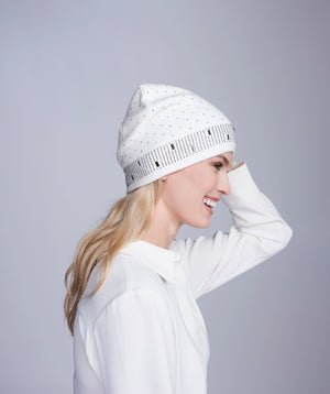 Winter White Embellished Beanie Hat with Cute Design