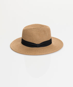 Tan Straw Fedora Hat with Contrast Trim