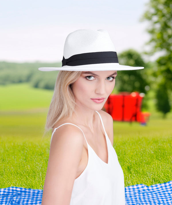 Tobago - Straw Fedora Hat with Ribbon Trim