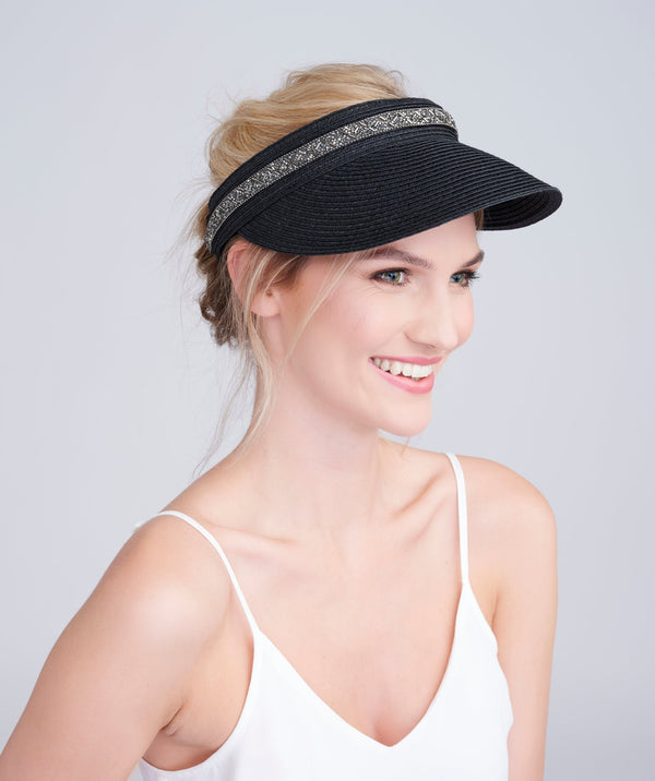 Topaz - Woven Straw Beaded Visor
