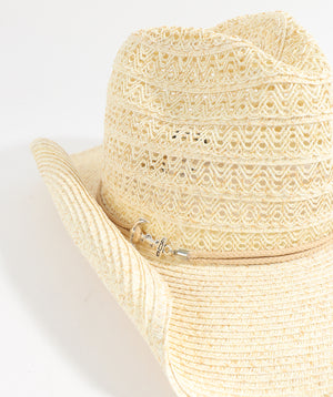 Ivory Straw Fedora Hat with Pearl Trim and UPF 50 Sun Protection