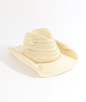 Ivory Straw Fedora Hat with Pearl Trim and UPF 50 Sun Protection
