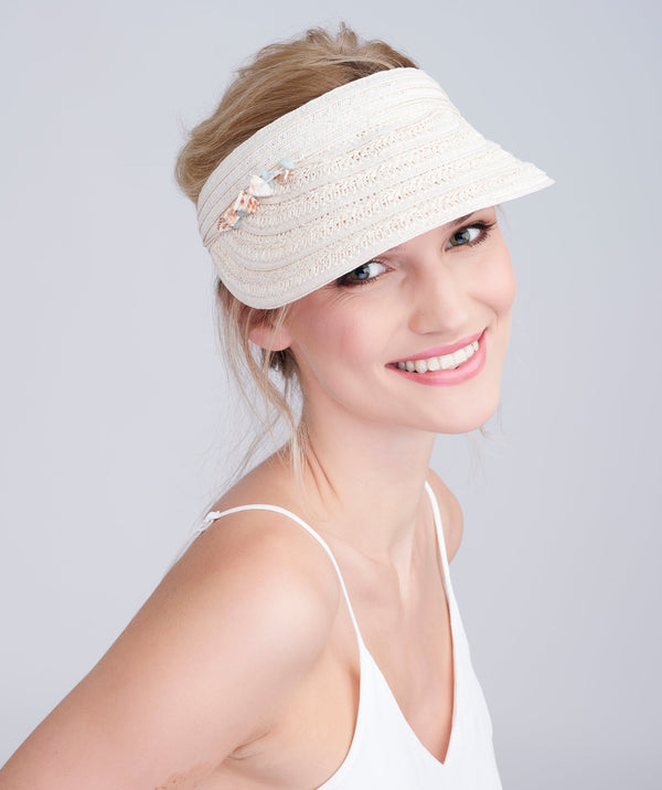 Vera - Shell Beaded Straw Sun Visor