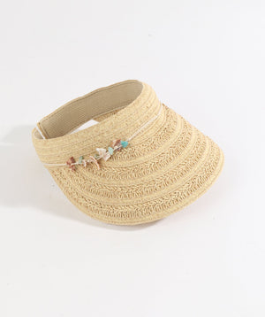 Natural Straw Visor with Shell Bead Embellishment