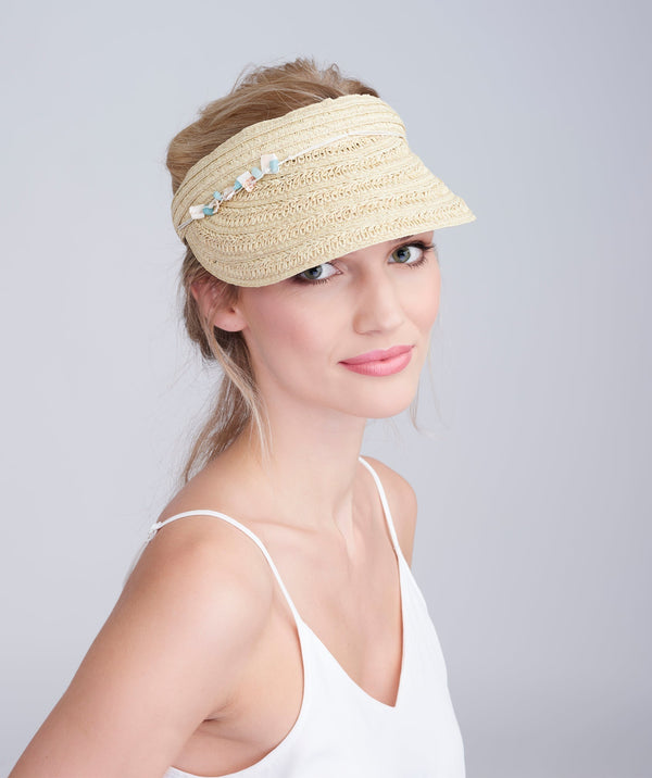 Vera - Shell Beaded Straw Sun Visor