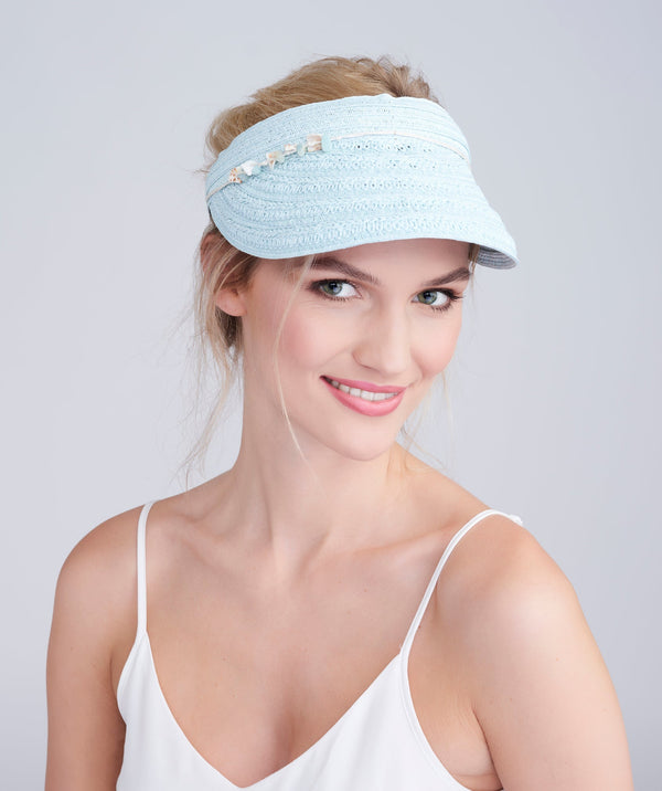 Vera - Shell Beaded Straw Sun Visor