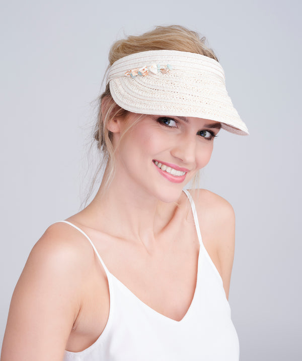 Blush Visor with Shell Bead Embellishment and Paper Straw