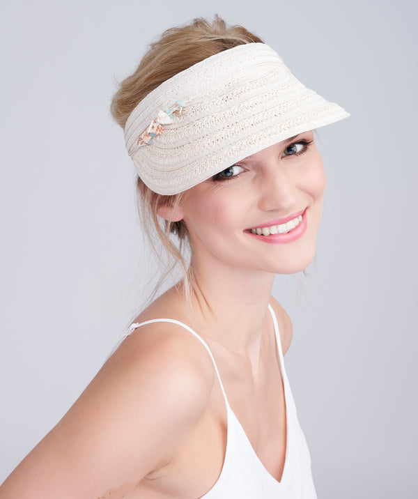 Blush Visor with Shell Bead Embellishment and Paper Straw