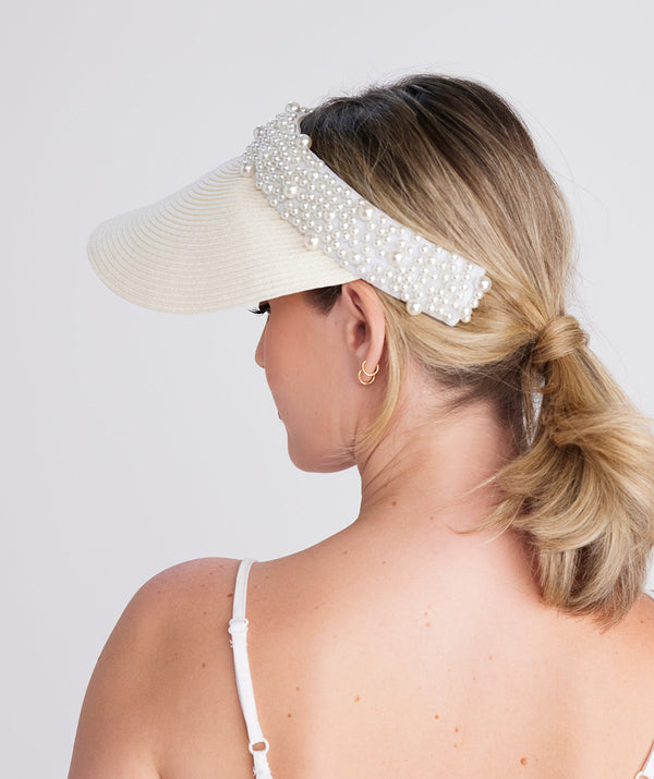 Verity - Pearl Trim Straw Visor