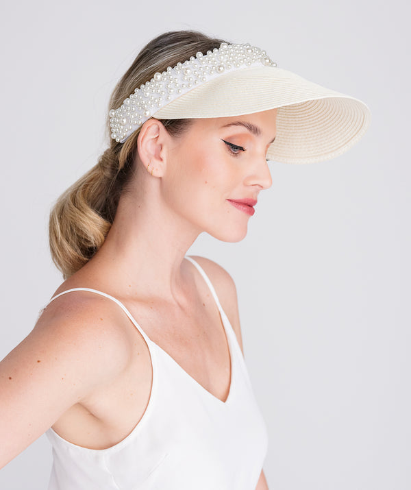 Verity - Pearl Trim Straw Visor