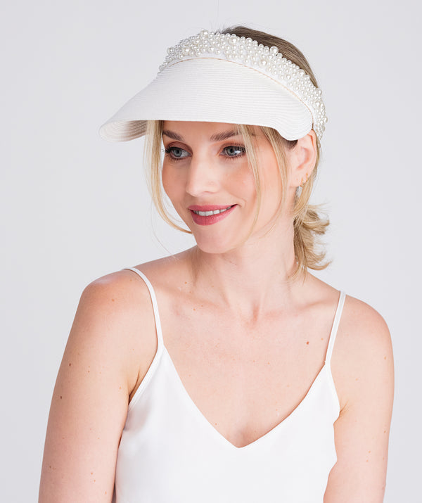 Verity - Pearl Trim Straw Visor
