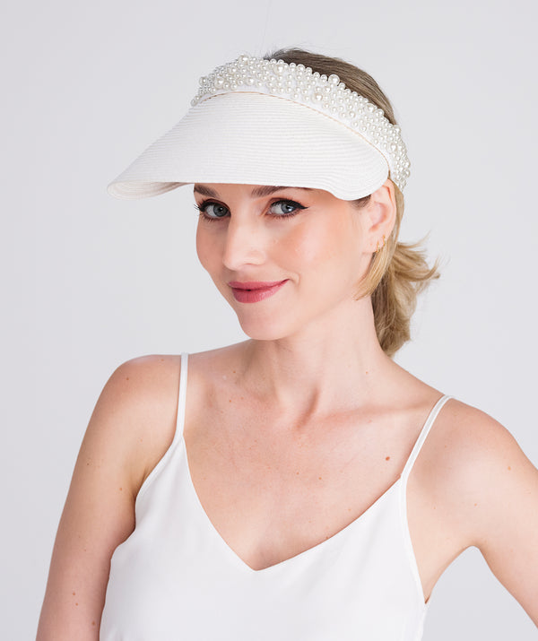 Verity - Pearl Trim Straw Visor
