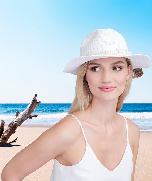 Verity - Pearl Trim Straw Fedora