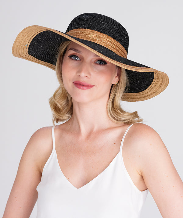 Victoria - Metallic Shimmer Wide Brim Straw Hat