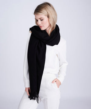 Black Oversized Soft Willow Scarf with Raw Edges