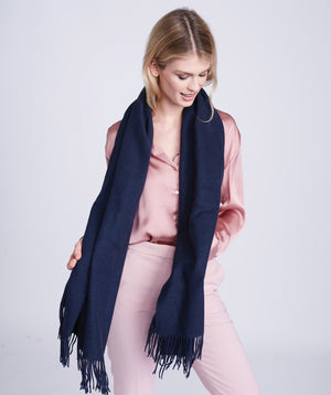 Navy Oversized Soft Scarf with Raw Edges