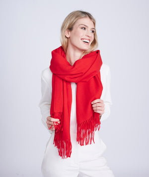 Red Oversized Willow Scarf with Soft Raw Edges