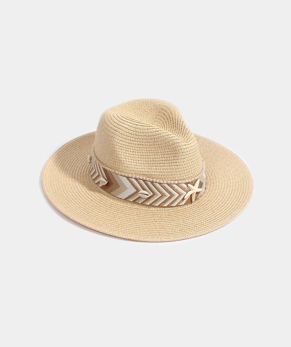 Zara - Aztec Ribbon Straw Fedora - Natural
