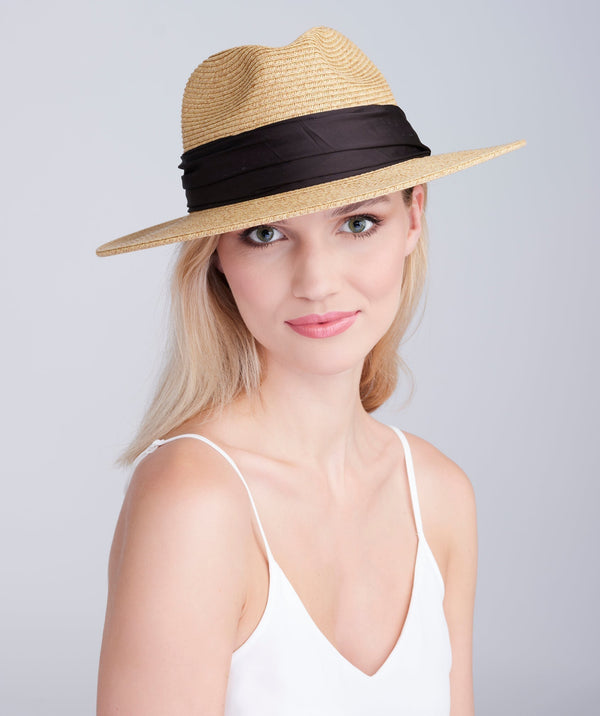 Zina - Straw Fedora with Contrast Satin Band