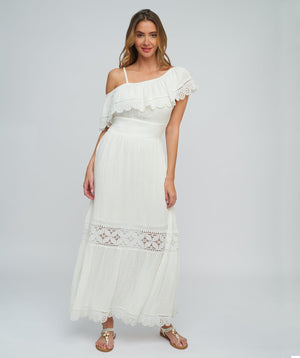 Asymmetrical Off The Shoulder Maxi Dress - White