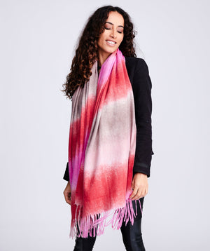 Pink Abstract Print Scarf with Fringed Hemline