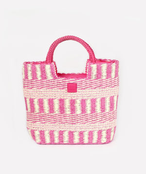 Pink Lined Straw Tote Bag with Twin Top Handles