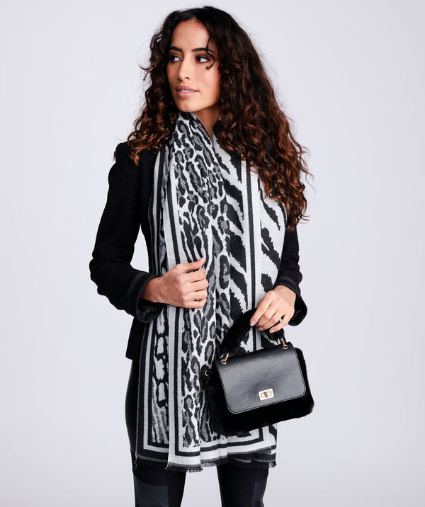 Black/Grey Animal Print Oblong Scarf for Warmth