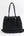 Black Woven Straw Bag with Button Snap Closure and Interior Pockets