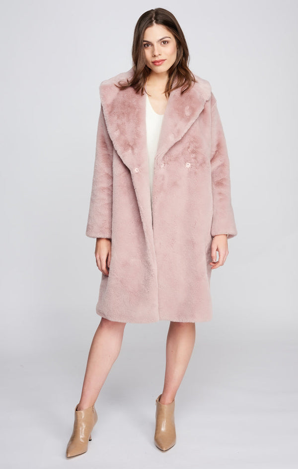 Blush Plush Faux Fur Coat with Button Closure